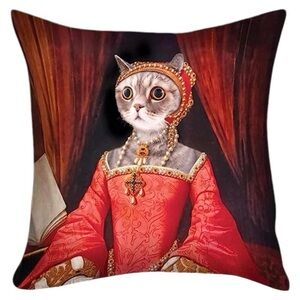 Archie McPhee Renaissance Kitty Cat Decorative Throw Pillow Cover